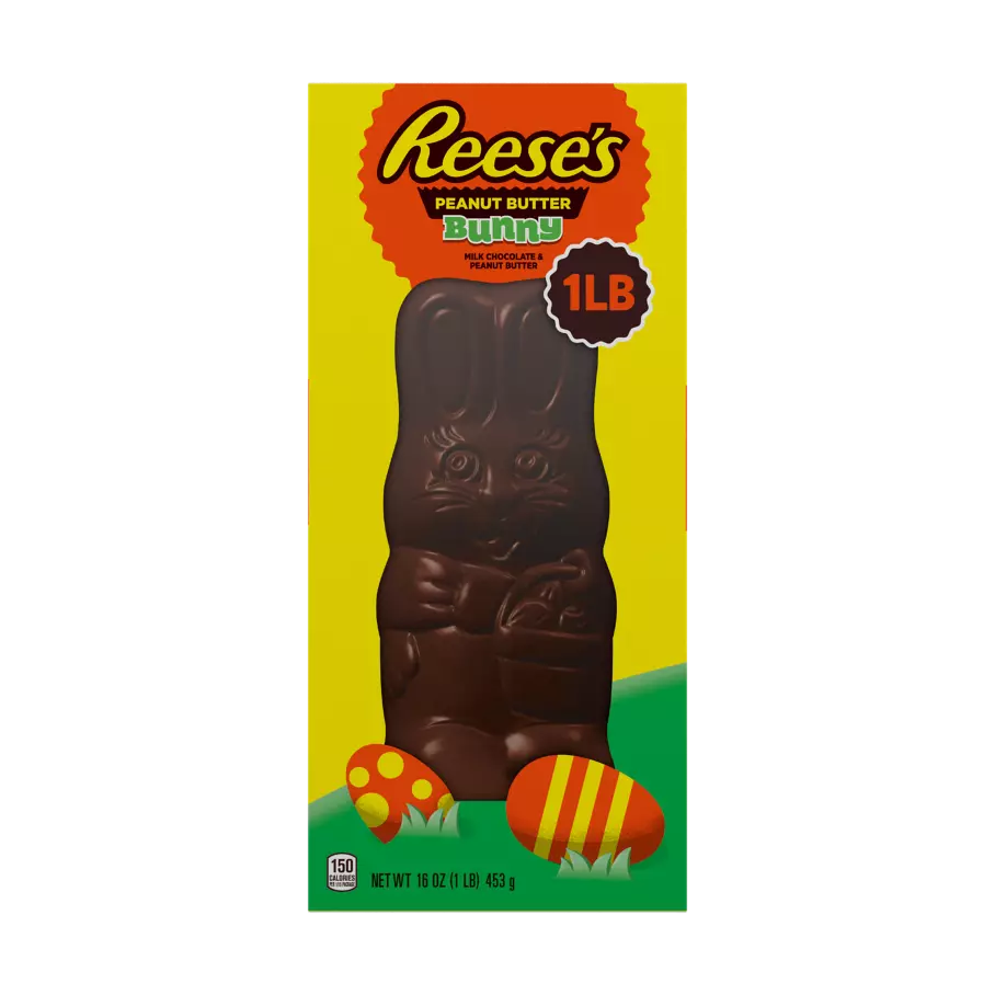 REESE'S Milk Chocolate Peanut Butter Bunny, 16 oz box - Front of Package