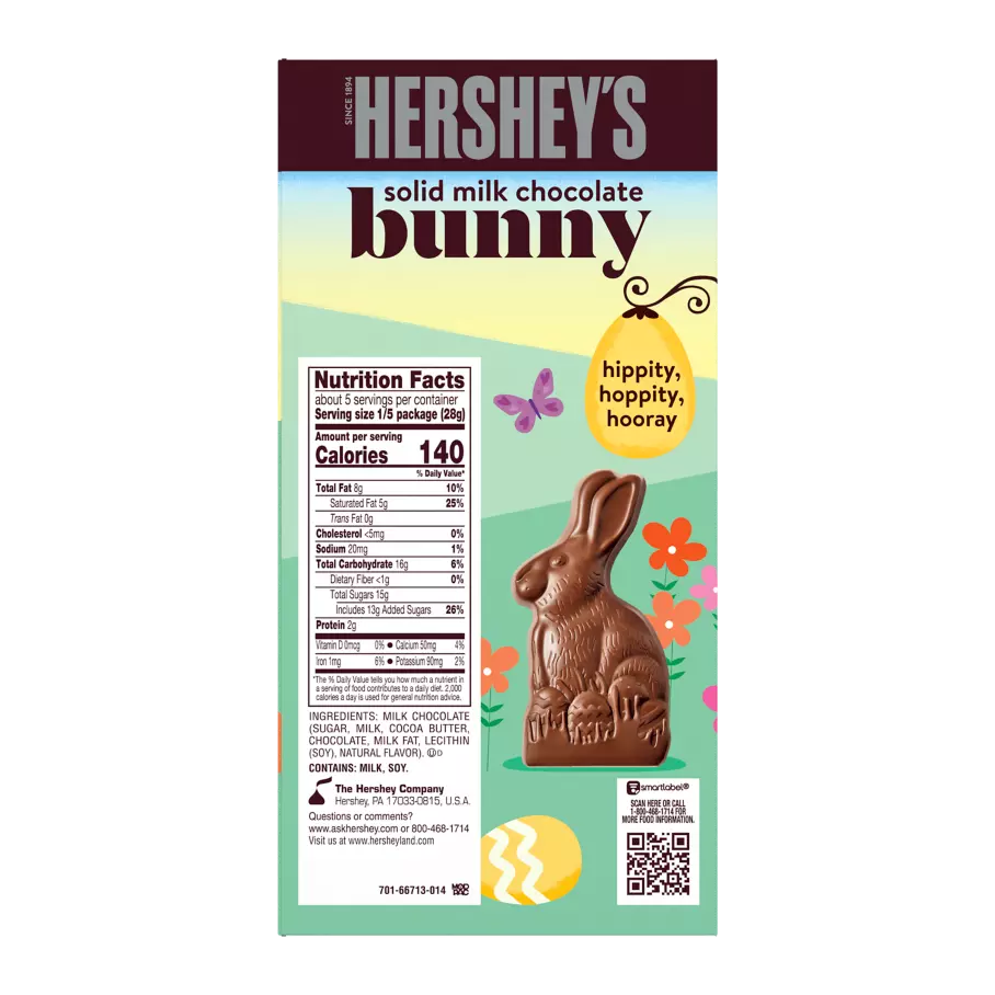 HERSHEY'S Solid Milk Chocolate Bunny, 5 oz box - Back of Package