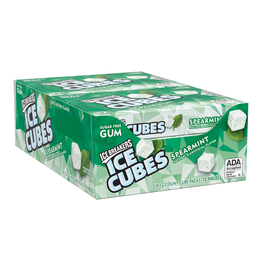 ICE BREAKERS ICE CUBES Spearmint Sugar Free Gum, 0.976 oz box, 12 count