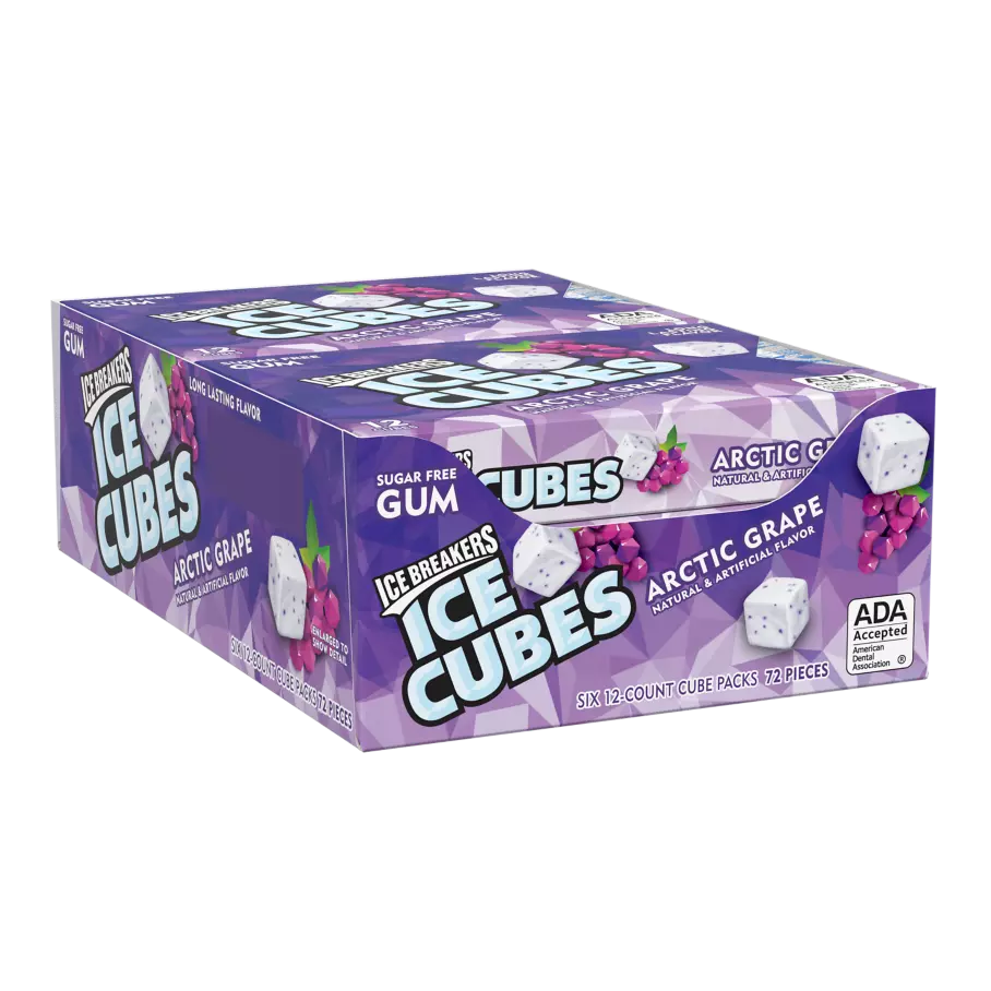 ICE BREAKERS ICE CUBES ARCTIC GRAPE Sugar Free Gum, 0.976 oz box, 12 count