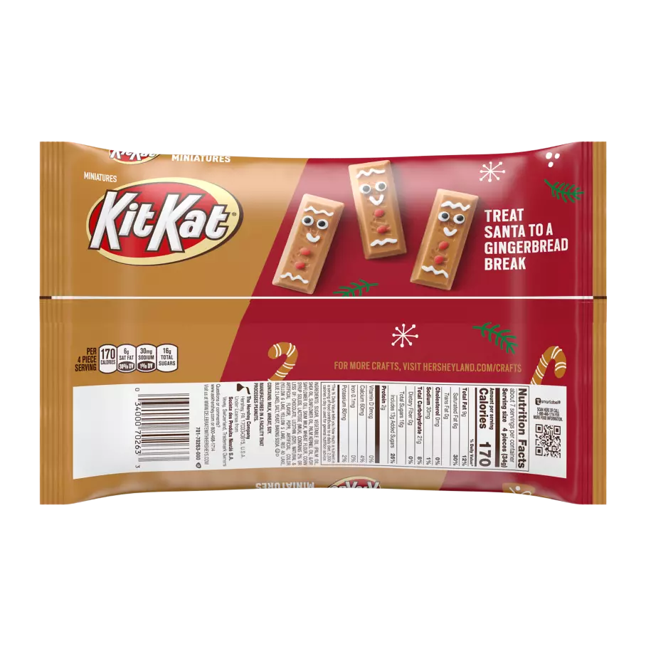 KIT KAT® Gingerbread Cookie Miniatures Candy Bars, 8.4 oz bag - Back of Package