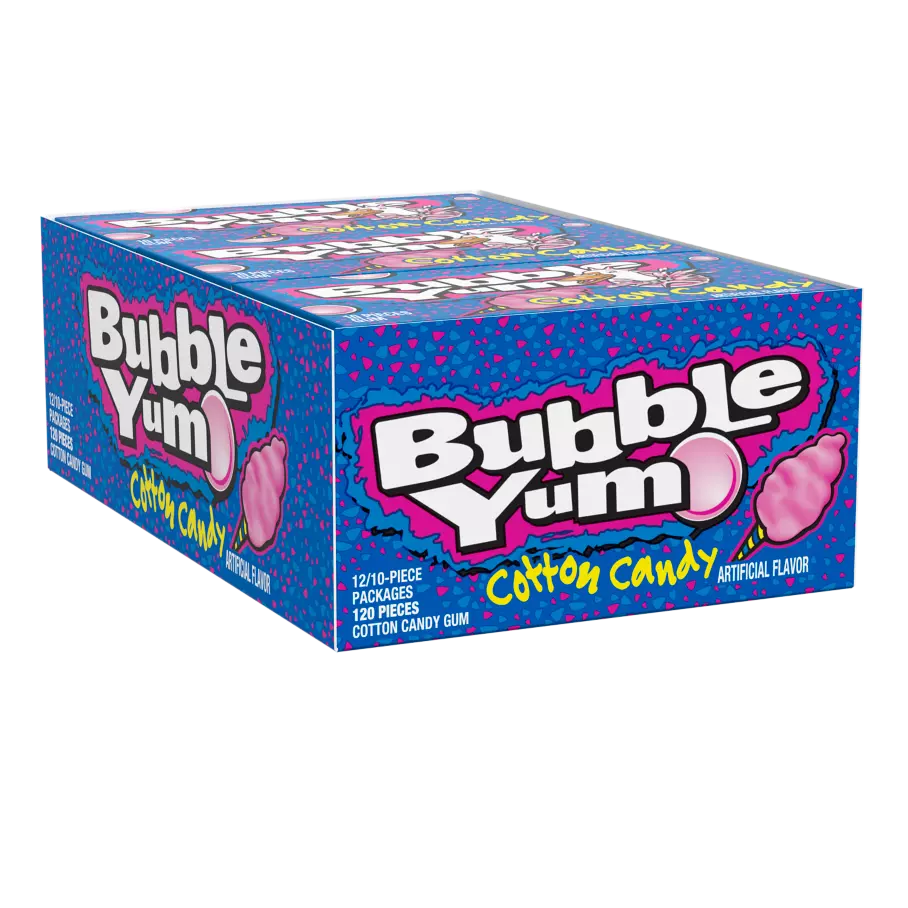 BUBBLE YUM Cotton Candy Bubble Gum, 2.82 oz, 12 count box - Front of Package