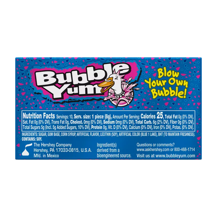 BUBBLE YUM Cotton Candy Bubble Gum, 2.82 oz, 10 pieces - Back of Package