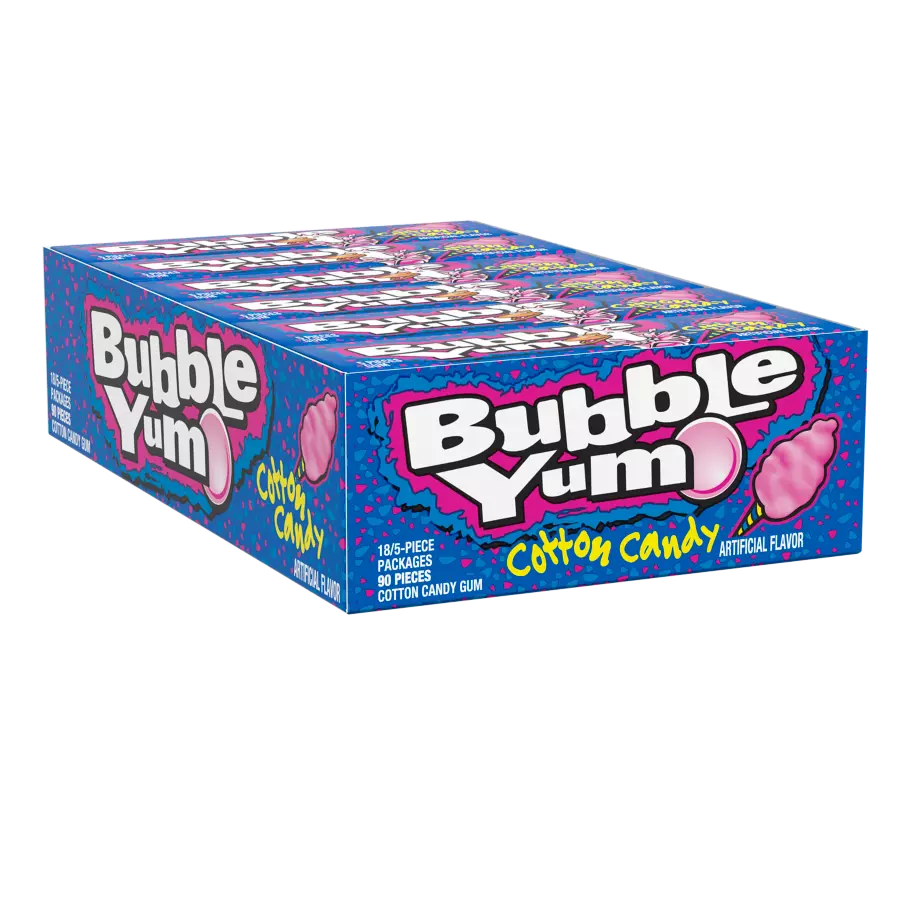 BUBBLE YUM Cotton Candy Bubble Gum, 1.4 oz, 18 count box