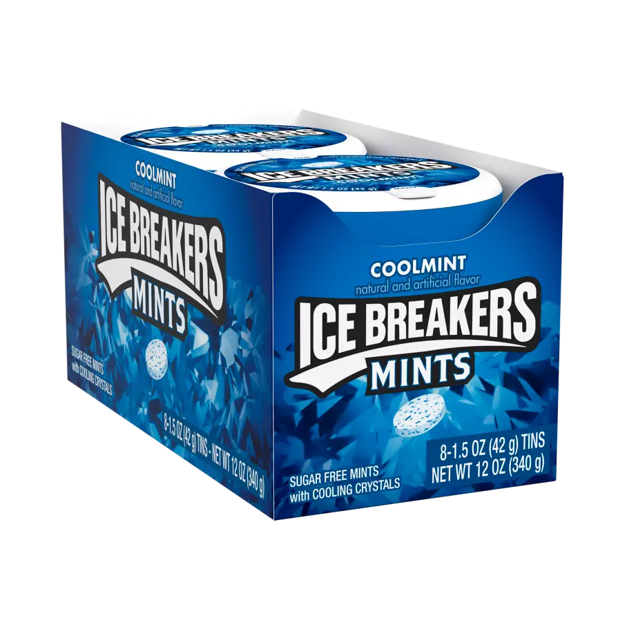 ICE BREAKERS Coolmint Sugar Free Mints, 12 oz box, 8 pack - Front of Package