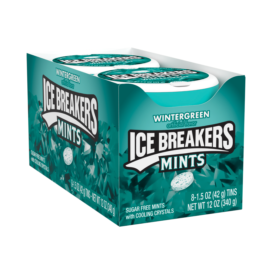 ICE BREAKERS Wintergreen Sugar Free Mints, 12 oz box, 8 pack - Front of Package