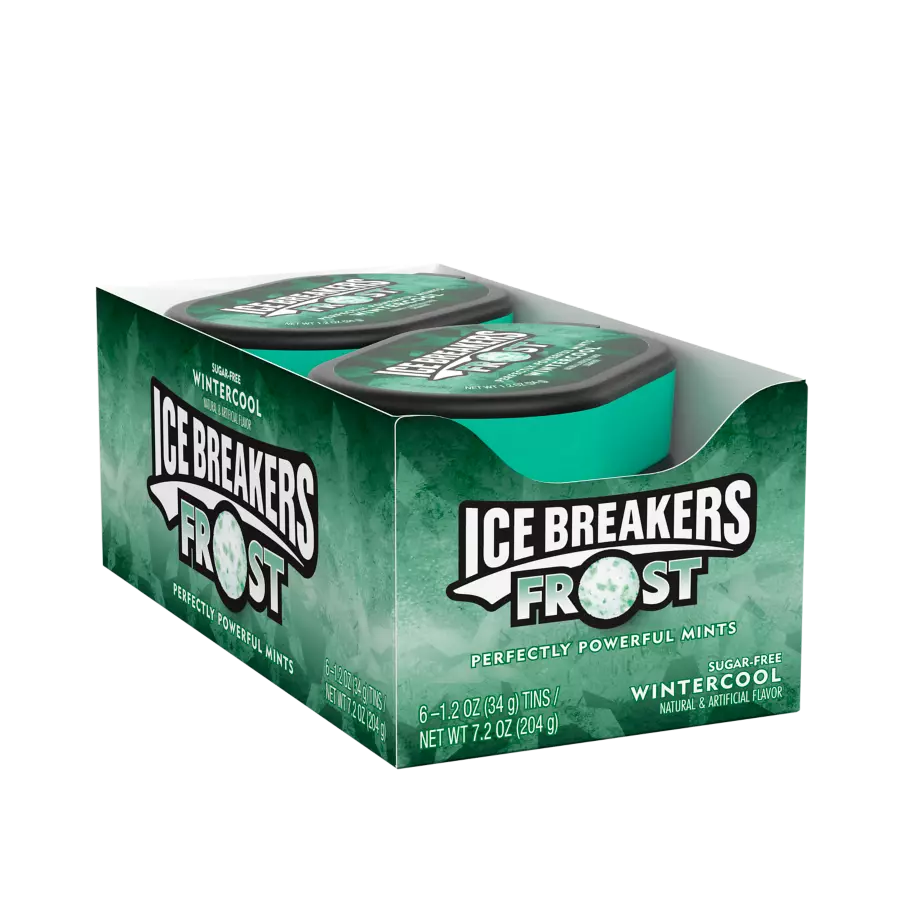 ICE BREAKERS FROST WINTERCOOL Sugar Free Mints, 7.2 oz box, 6 count - Front of Package