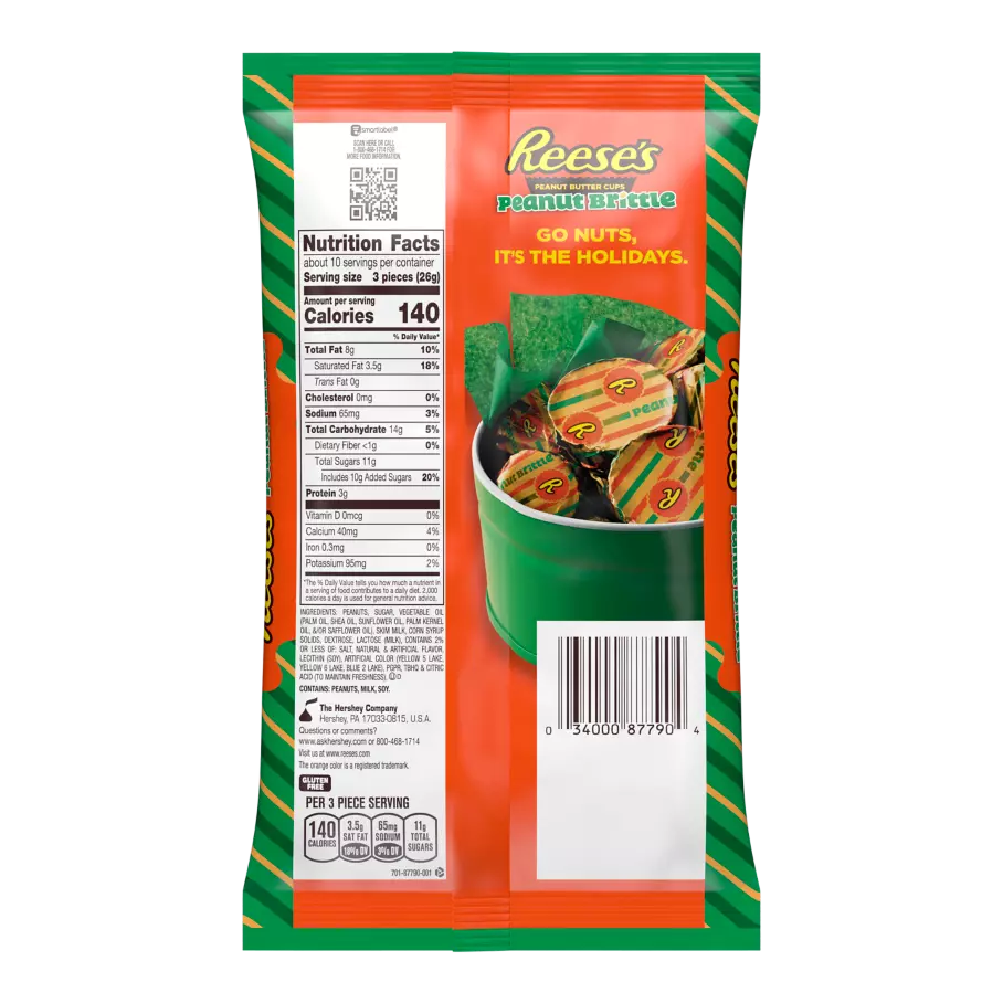 REESE'S Holiday Peanut Brittle Miniatures Peanut Butter Cups, 9 oz bag - Back of Package