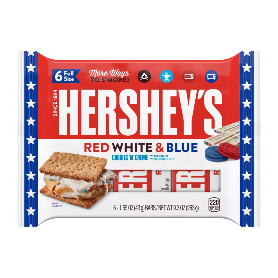 HERSHEY’S Cookies ‘N’ Creme Red, White & Blue Candy Bars, 1.55 oz, 6 pack - Front of Package