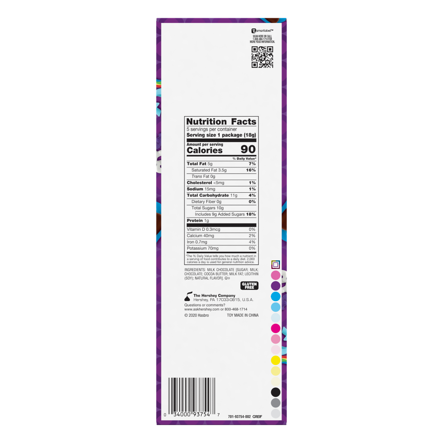 HERSHEY'S KISSES My Little Pony Milk Chocolate Treasure Surprise, 3.2 oz box, 5 pack - Back of Package