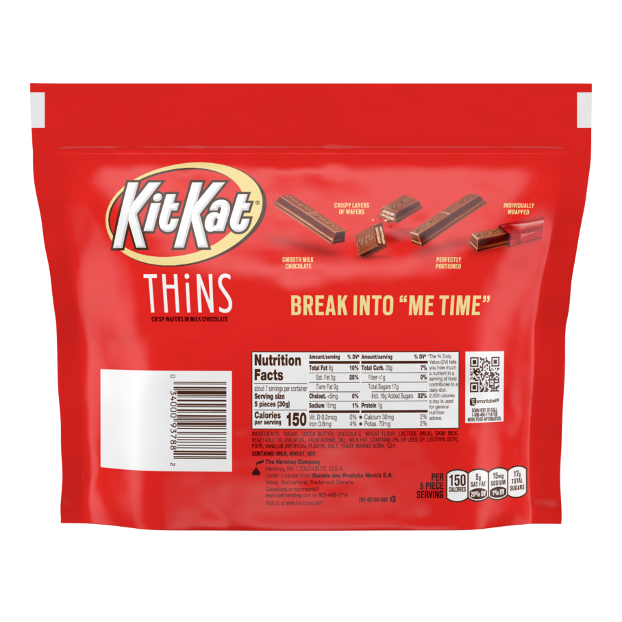 KIT KAT® THiNS Milk Chocolate Candy Bars, 7.37 oz pack - Back of Package