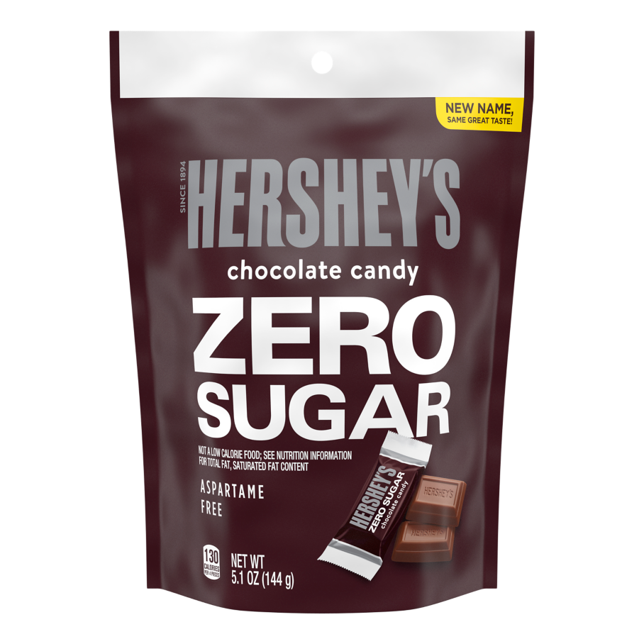 HERSHEY'S Zero Sugar Chocolate Candy Bars, 5.1 oz bag - Front of Package