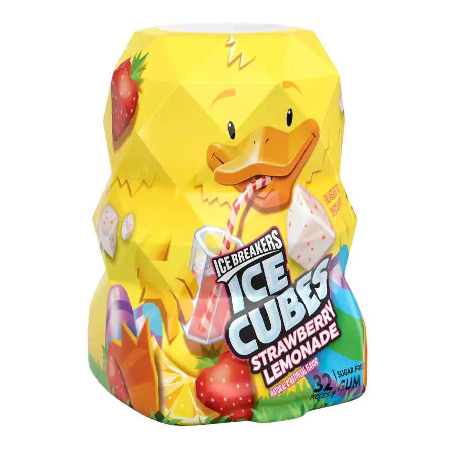 ICE BREAKERS ICE CUBES Strawberry Lemonade Sugar Free Gum, 2.6 oz, 4 count box - Out of Package