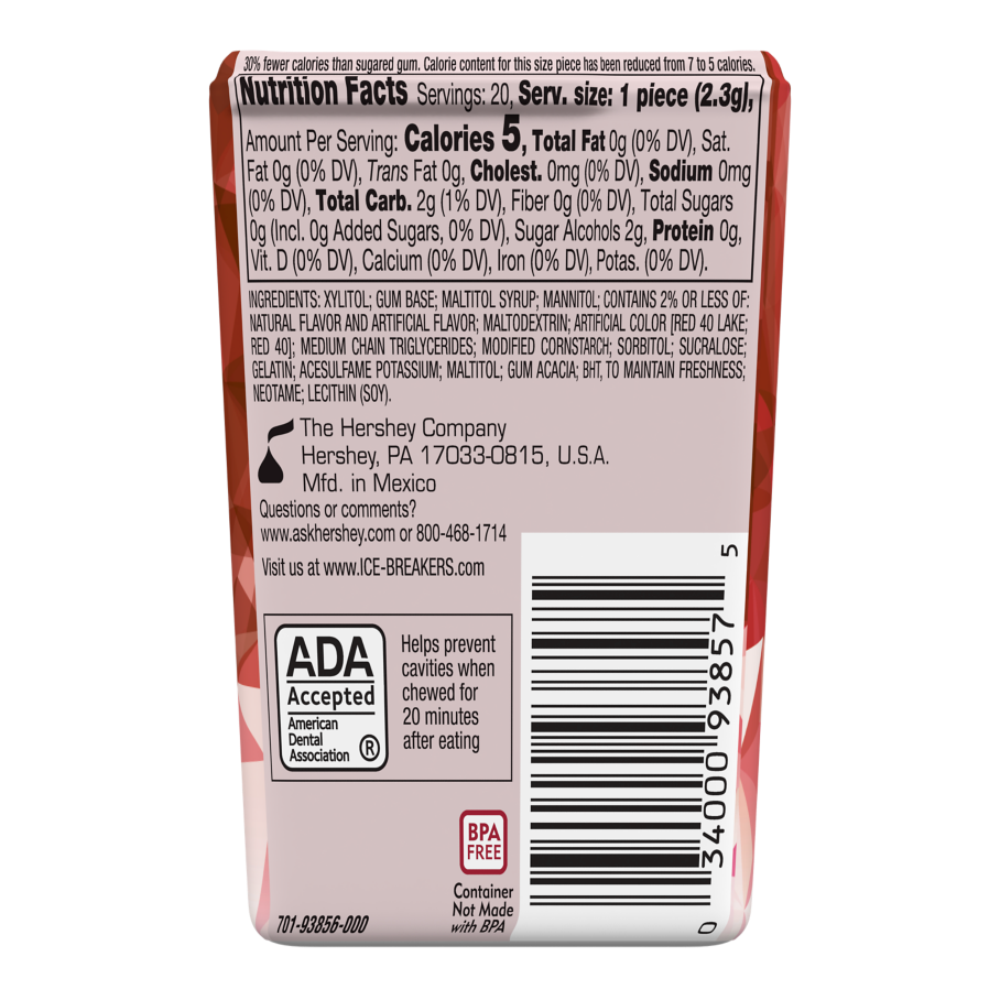 ICE BREAKERS ICE CUBES Cinnamon Sugar Free Gum, 1.62 oz thin pack, 20