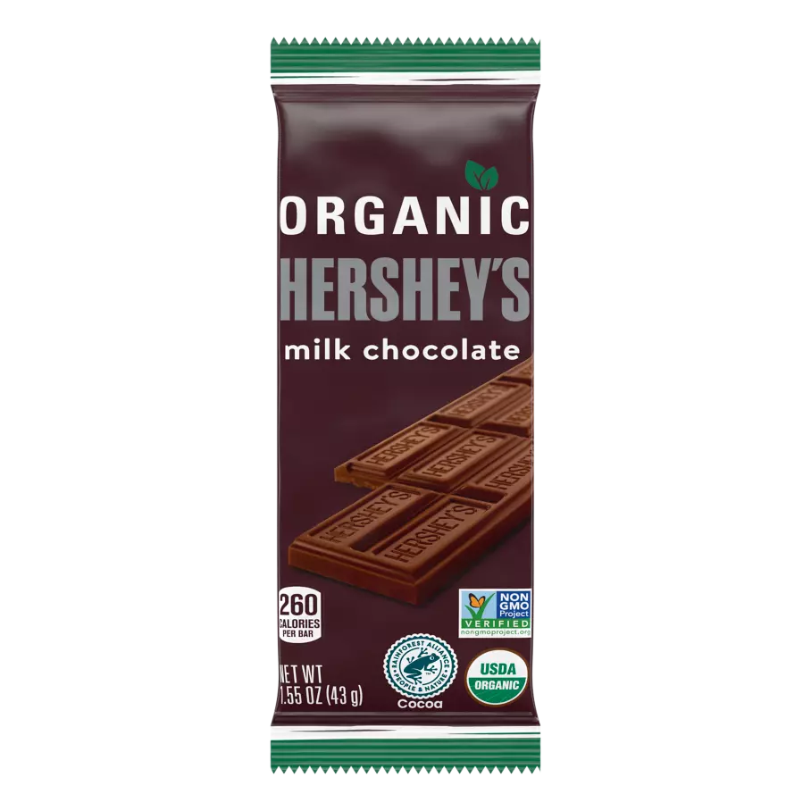 HERSHEY'S Organic Milk Chocolate Candy Bar, 1.55 oz - Front of Package