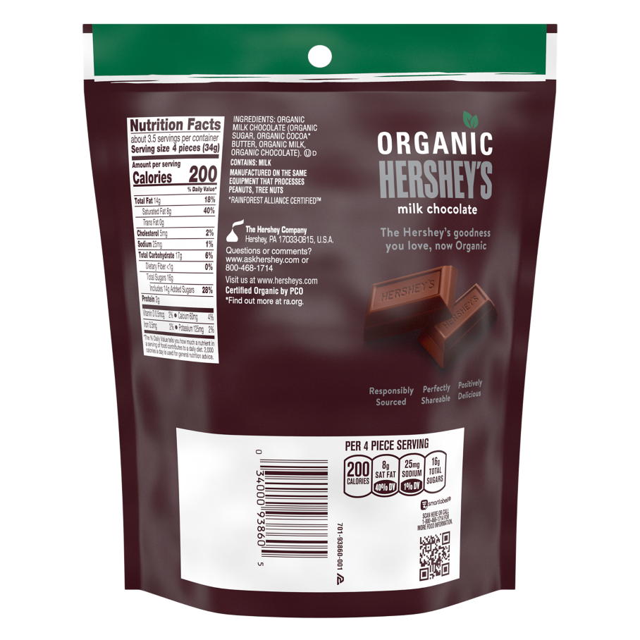 HERSHEY'S Organic Miniatures Milk Chocolate Candy Bars, 4.2 oz bag