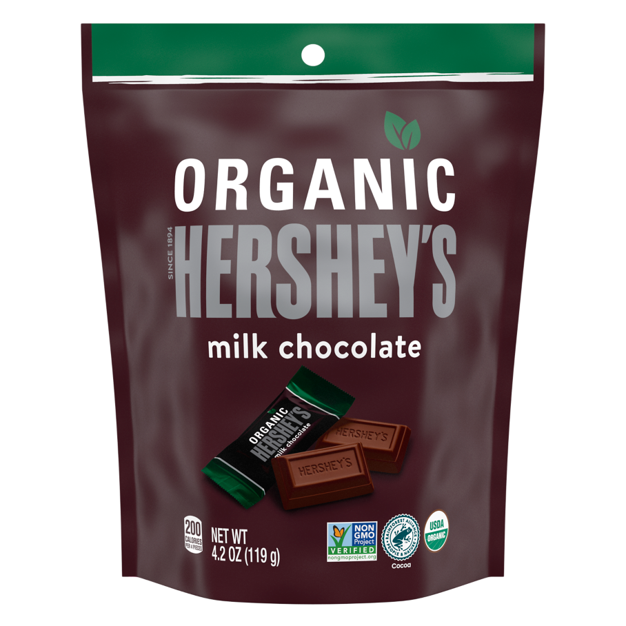 HERSHEY'S Organic Miniatures Milk Chocolate Candy Bars, 4.2 oz bag - Front of Package
