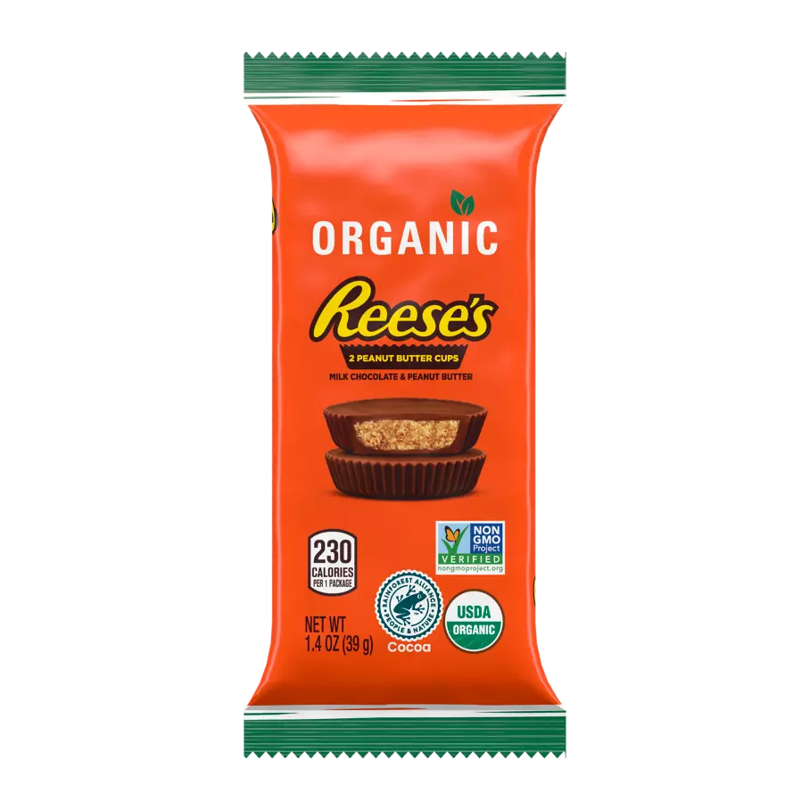 REESE'S Organic Milk Chocolate Peanut Butter Cups, 1.4 oz - Front of Package