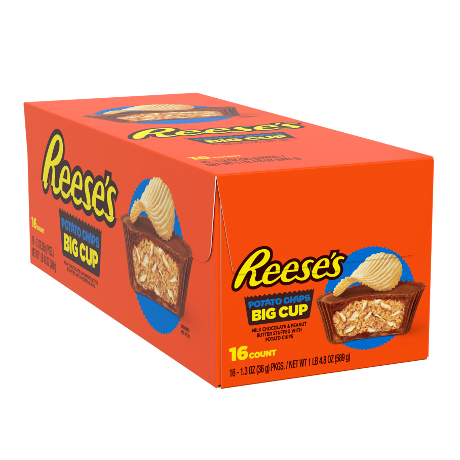 REESE'S Big Cup with Potato Chips Peanut Butter Cups, 1.3 oz, 16 count box - Front of Package