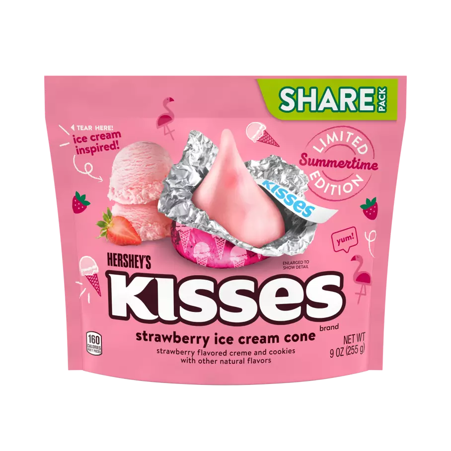 HERSHEY’S KISSES Strawberry Ice Cream Cone Candy, 9 oz bag - Front of Package