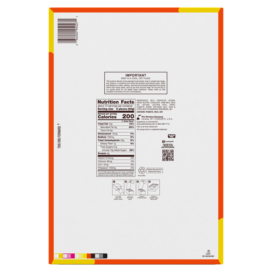 REESE'S Milk Chocolate Super King Peanut Butter Cups, 4.2 oz, 24 count box - Back of Package
