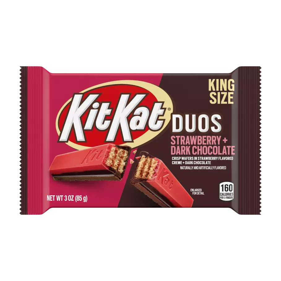 KIT KAT® DUOS Strawberry and Dark Chocolate King Size Candy Bar, 3 oz - Front of Package