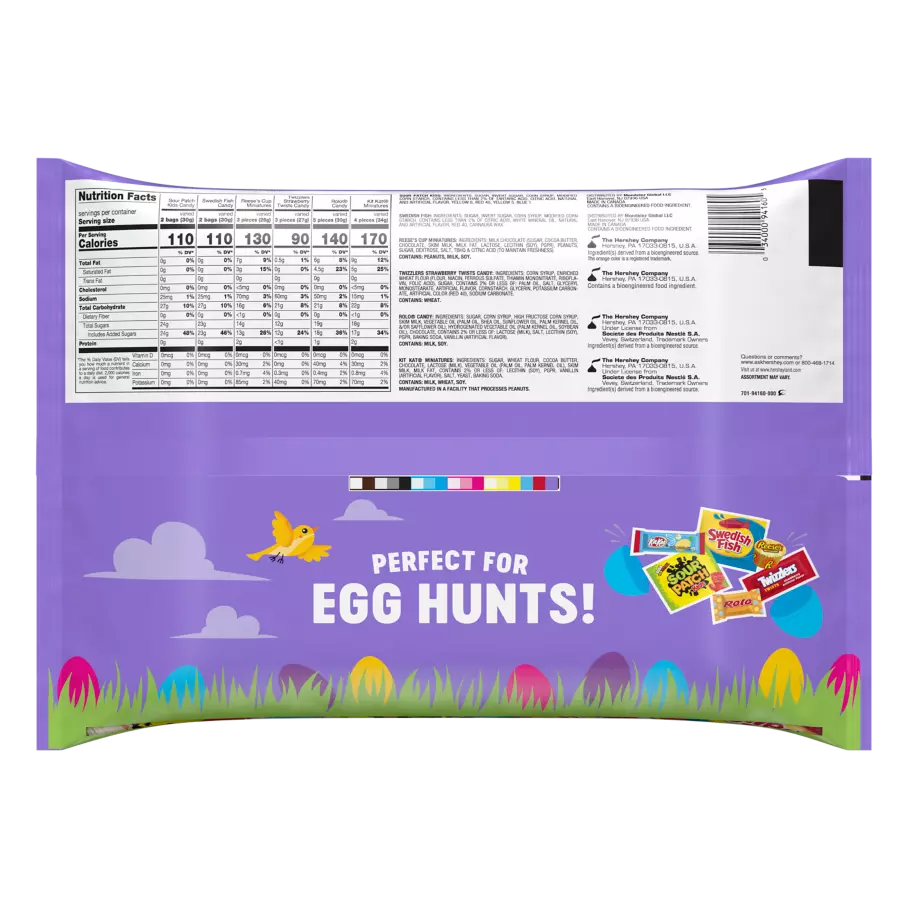 Hershey Easter Egg Hunt Assortment, 27.79 oz bag, 80 pieces - Back of Package