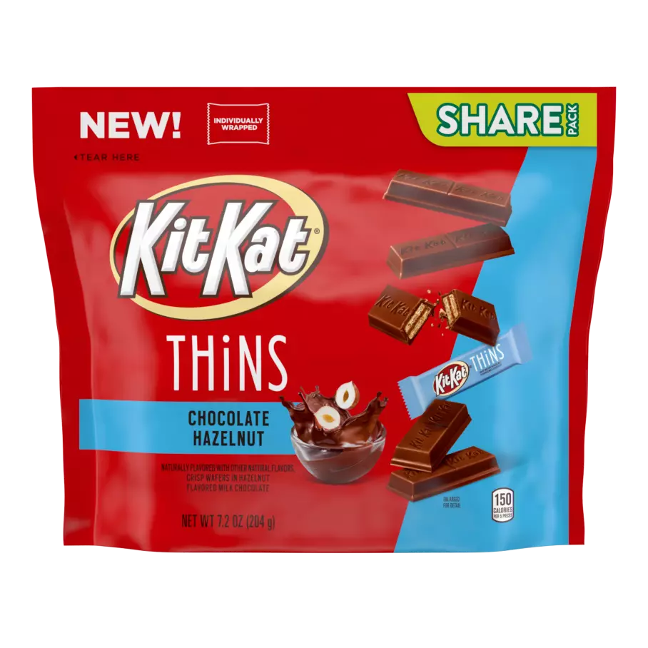 KIT KAT® THiNS Chocolate Hazelnut Candy, 7.2 oz bag - Front of Package