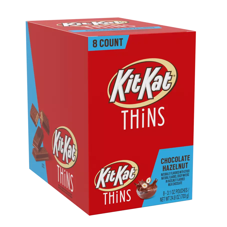 KIT KAT® THiNS Chocolate Hazelnut Candy, 3.1 oz bag, 8 count box - Front of Package