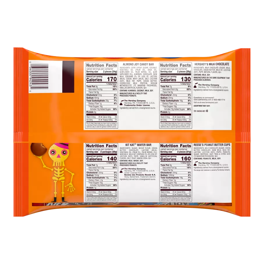 Hershey All Time Greats Snack Size Assortment, 25.86 oz bag, 50 pieces - Back of Package