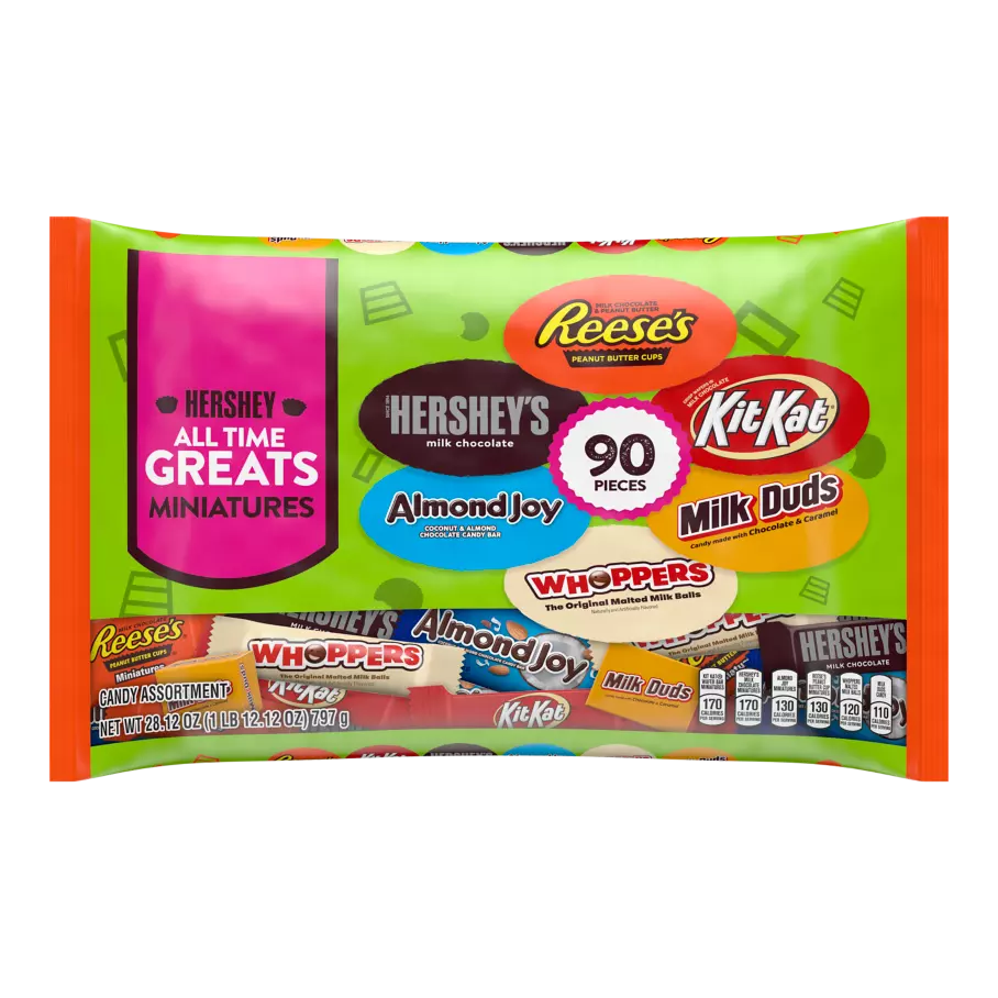 Hershey All Time Greats Miniatures Assortment, 28.12 oz bag, 90 pieces - Front of Package