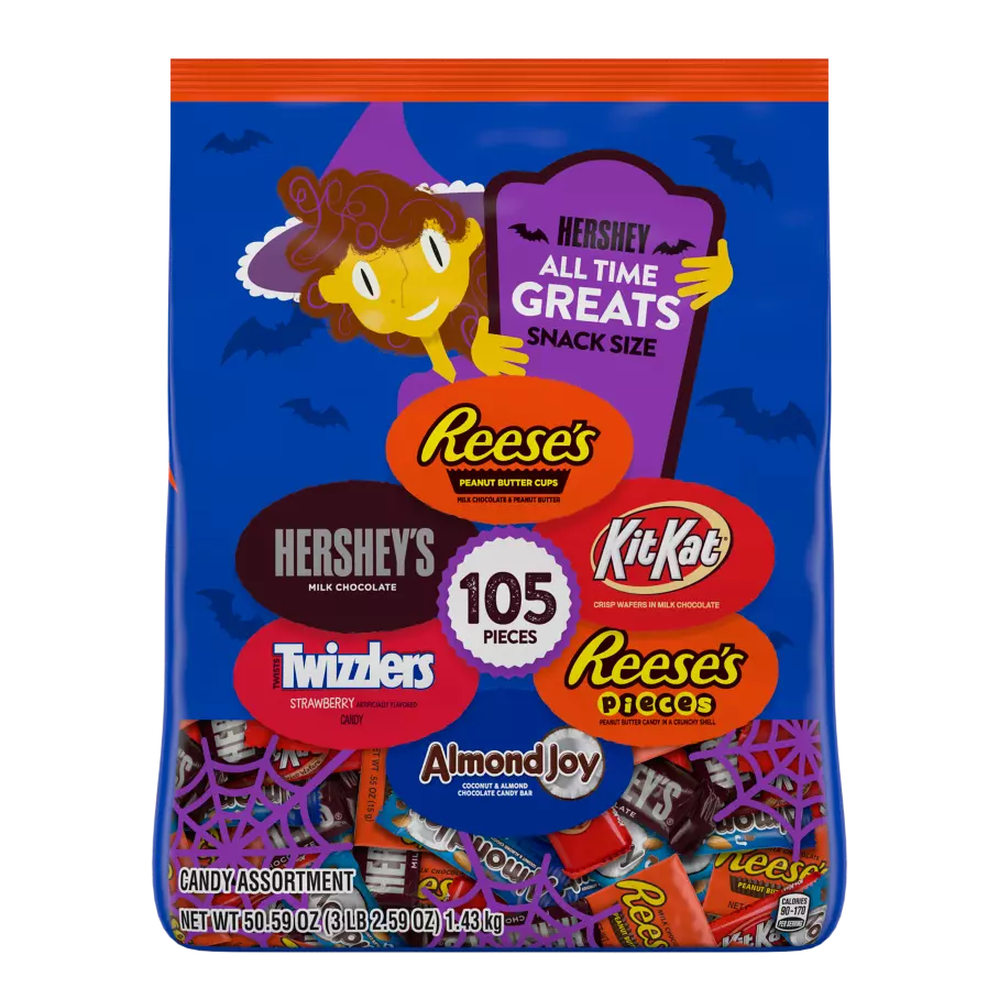 Hershey All Time Greats Snack Size Assortment, 50.59 oz bag, 105 pieces - Front of Package