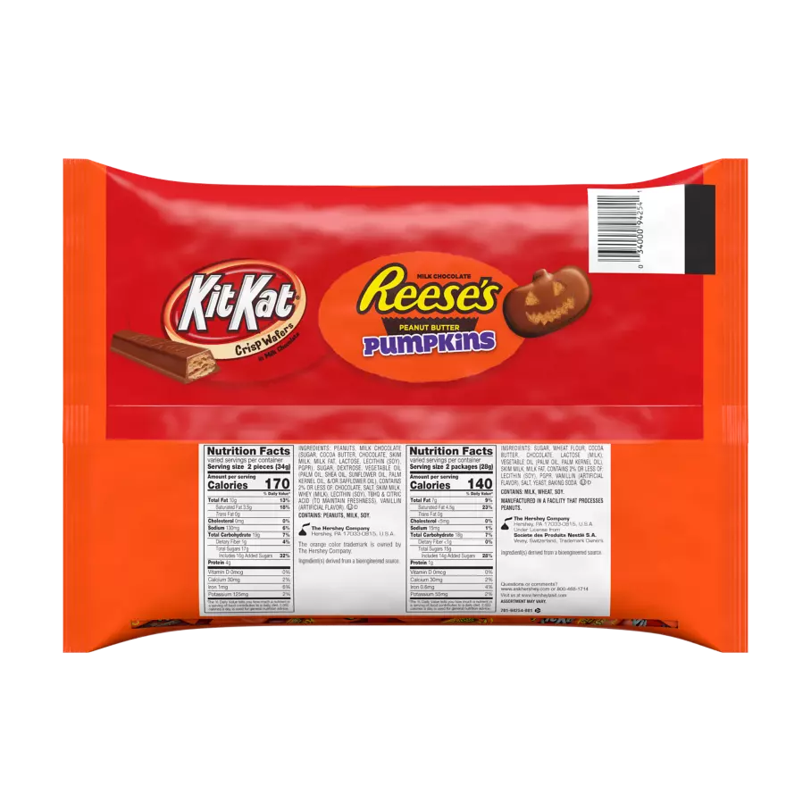 Hershey Halloween Lovers Snack Size Assortment, 26.92 oz bag, 50 pieces - Back of Package