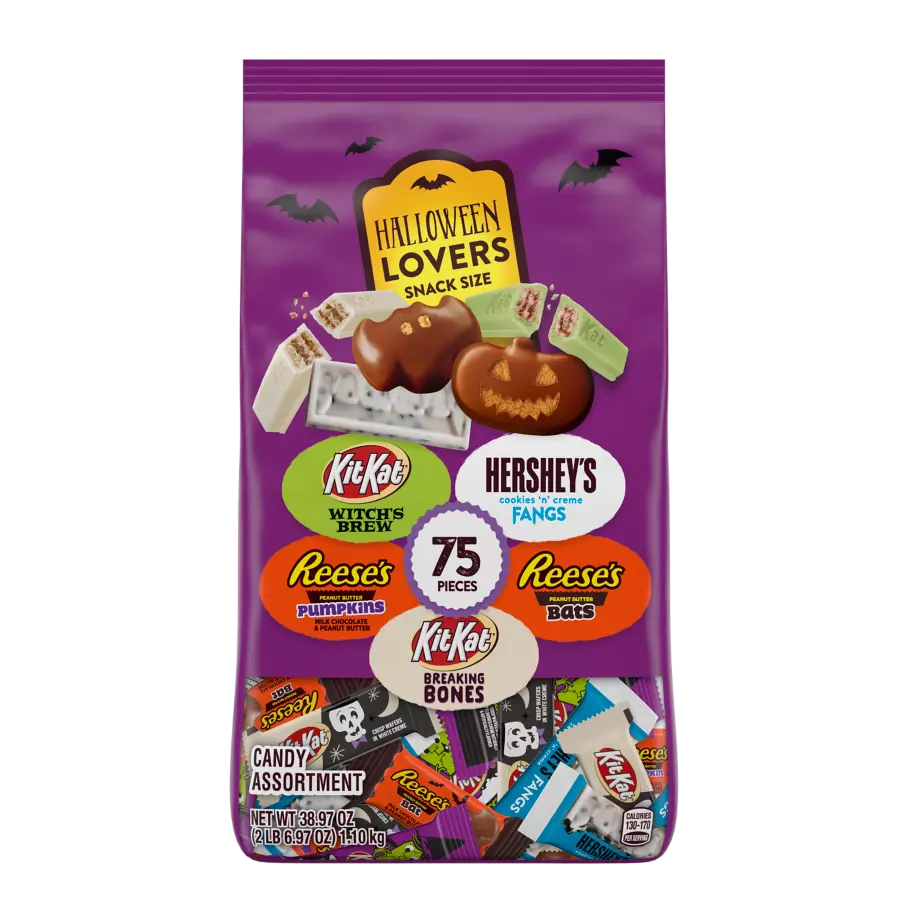 Hershey Halloween Lovers Snack Size Assortment, 38.97 oz bag, 75 pieces - Front of Package