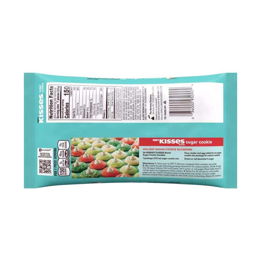 HERSHEY'S KISSES Sugar Cookie White Creme Candy, 9 oz bag - Back of Package