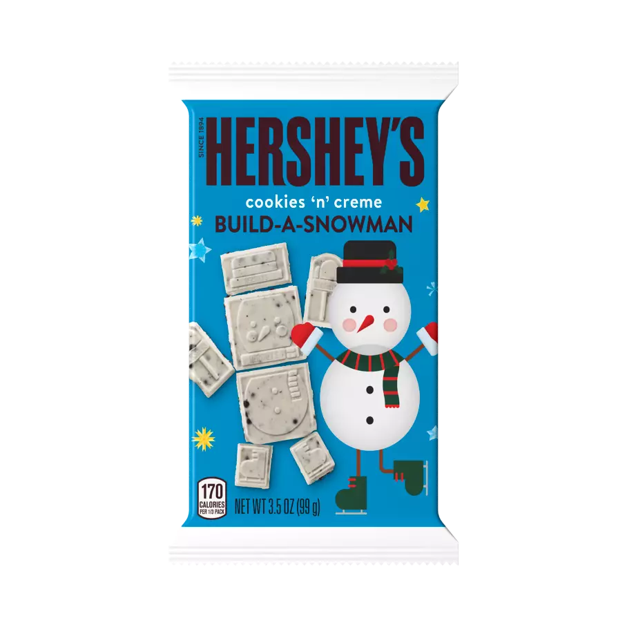 HERSHEY'S COOKIES 'N' CREME Build-A-Snowman XL Candy Bar, 3.5 oz - Front of Package