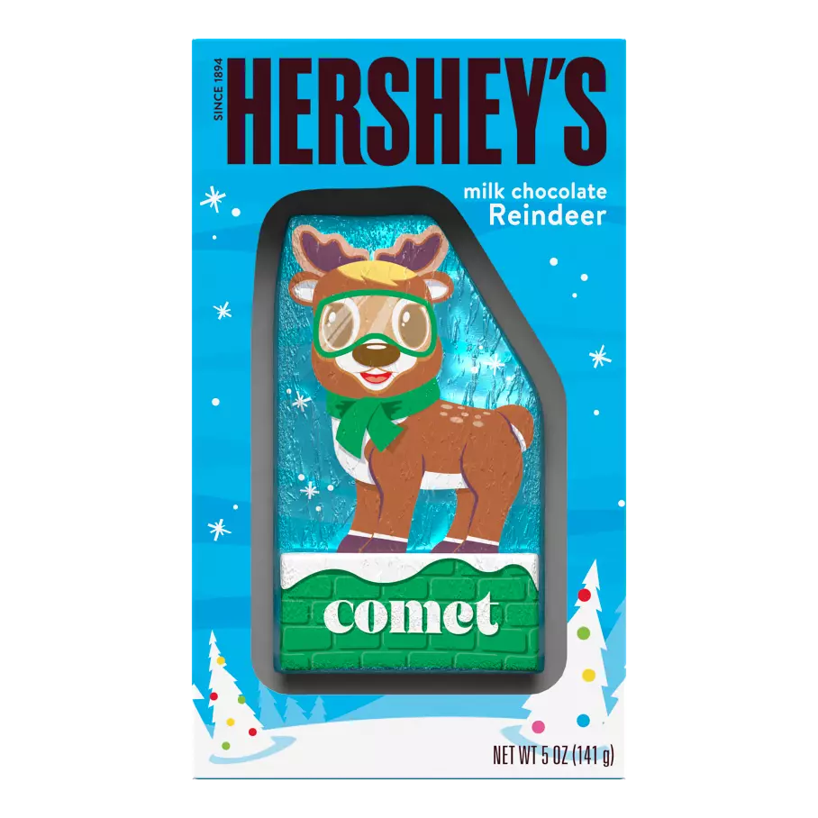 HERSHEY'S Milk Chocolate Reindeer, 5 oz box - Front of Package