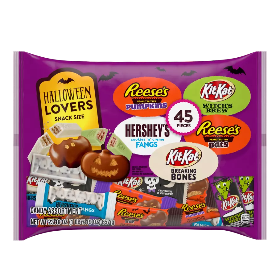 Hershey Halloween Lovers Snack Size Assortment, 23.19 oz bag, 45 pieces - Front of Package