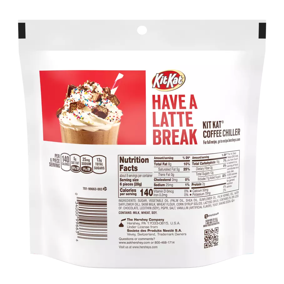 KIT KAT® Minis White Creme Candy Bars, 7.6 oz bag - Back of Package