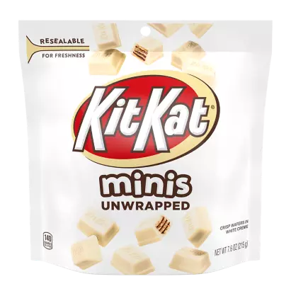 Kit Kat Minis Unwrapped, Wafer Candy, Resealable Bag White Creme