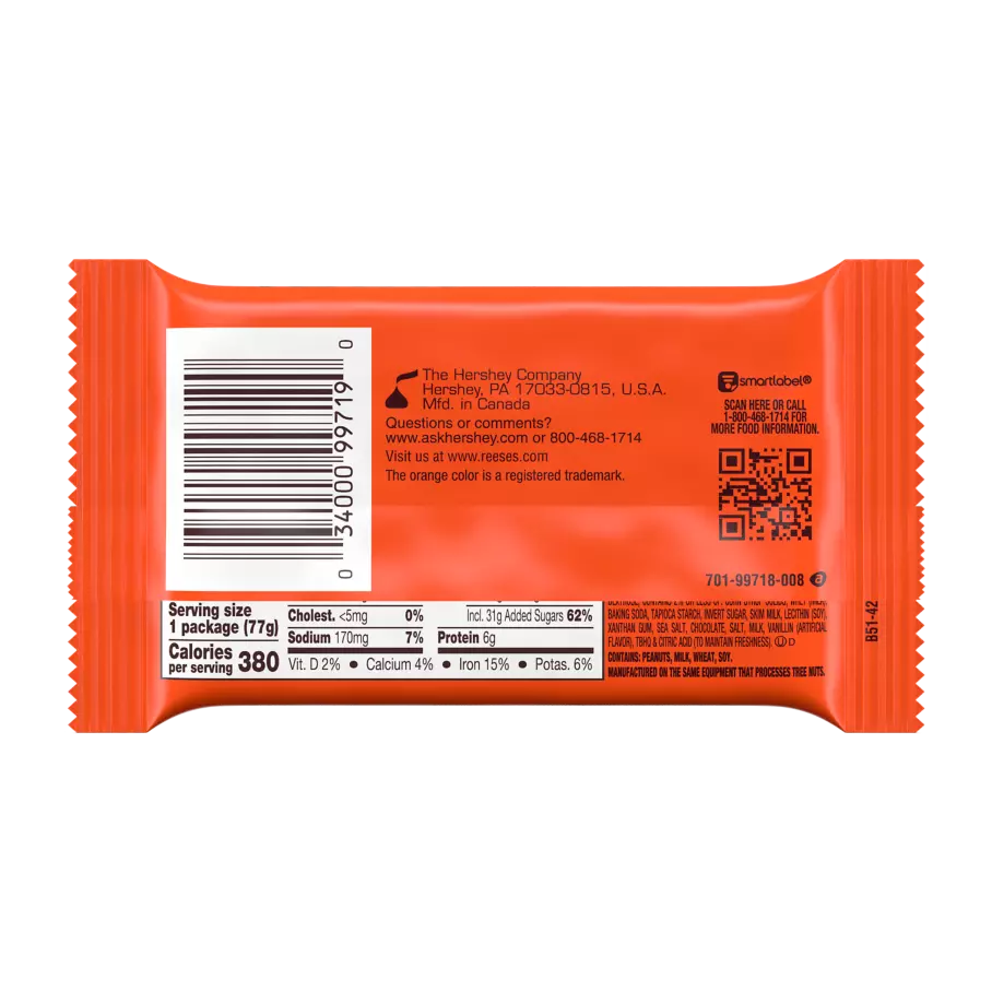 REESE'S Milk Chocolate Peanut Butter Snack Cakes, 2.75 oz - Back of Package