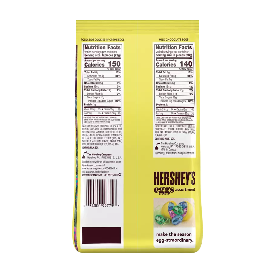 HERSHEY'S Easter Eggs Assortment, 28.18 oz bag, 150 pieces - Back of Package