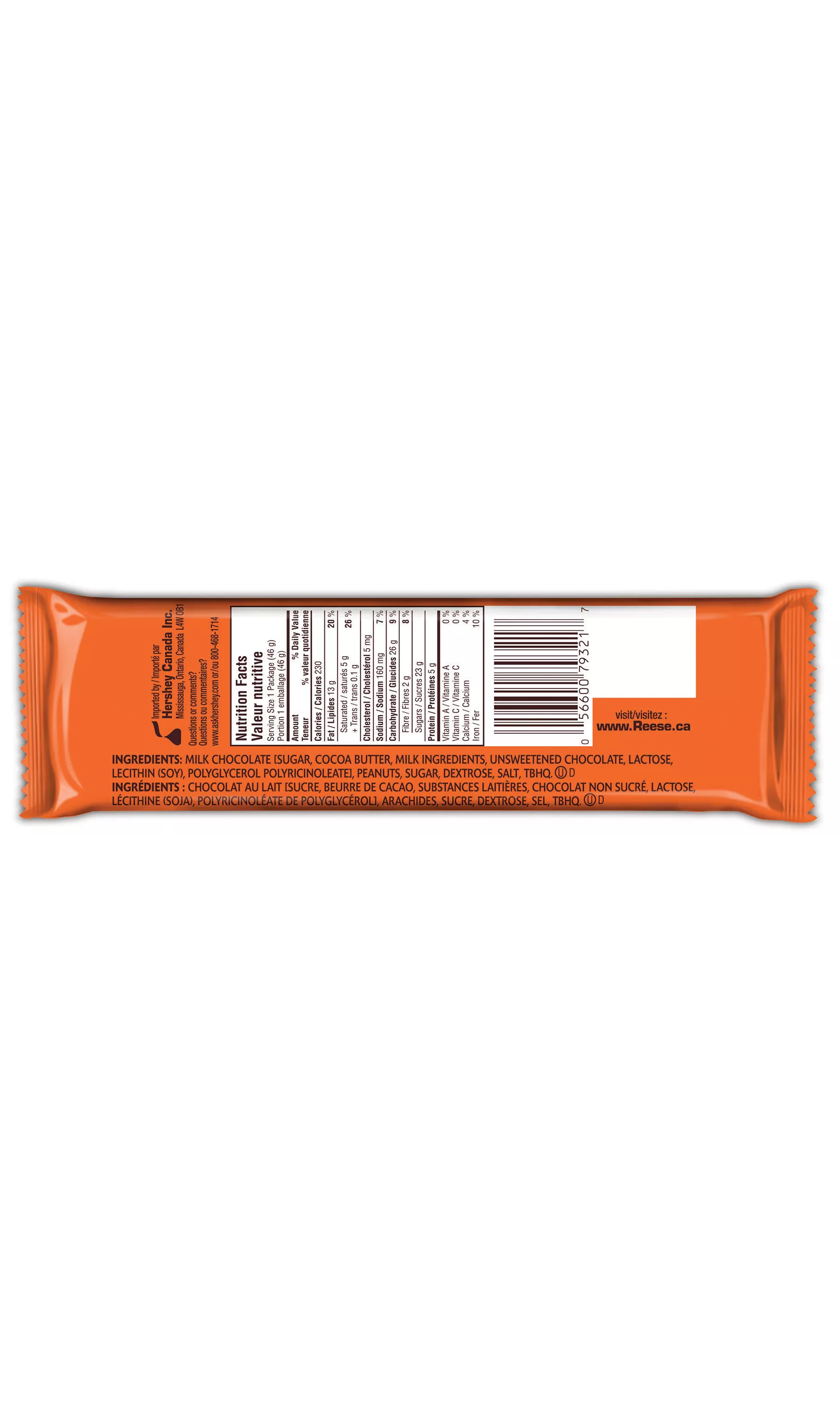 REESE'S PEANUT BUTTER CUPS Candy, 46g - Back of package
