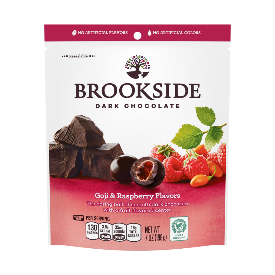 BROOKSIDE Dark Chocolate Goji and Raspberry Flavors Candy, 7 oz bag - Front of Package
