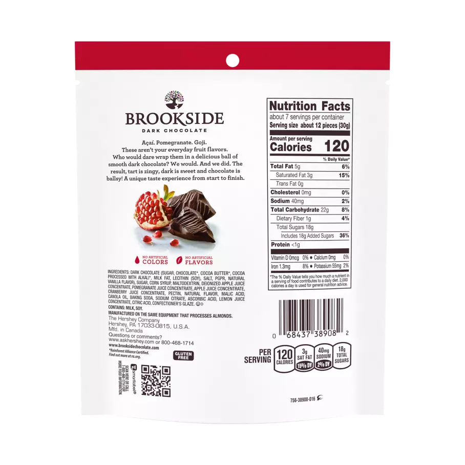 BROOKSIDE Dark Chocolate Pomegranate Flavor Candy, 7 oz bag - Back of Package