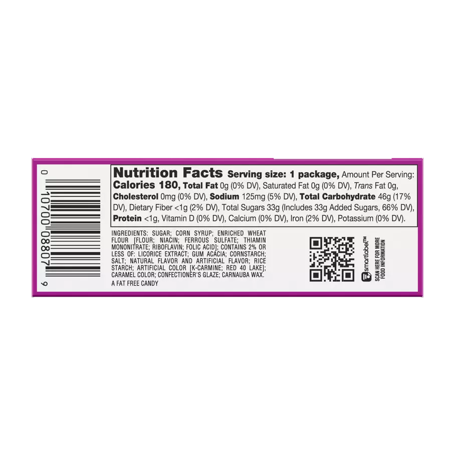 GOOD & PLENTY Licorice Candy, 1.8 oz box - Back of Package