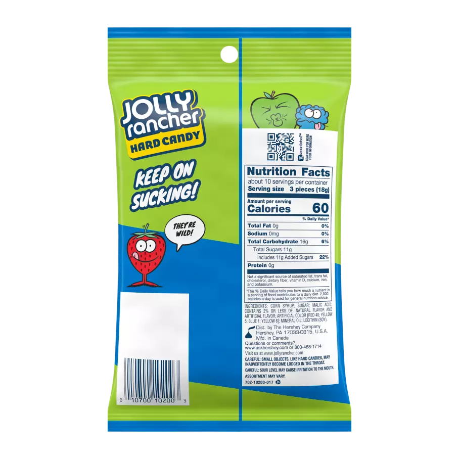 JOLLY RANCHER Fruit 'N Sour Hard Candy, 6.5 oz bag - Back of Package