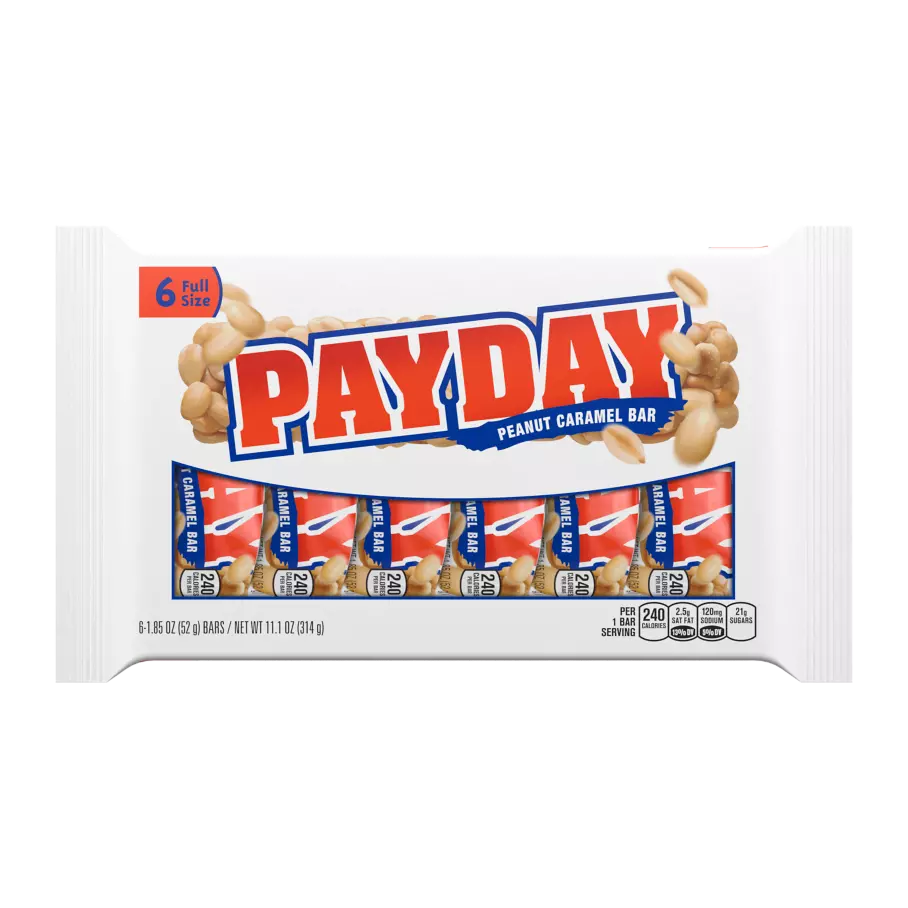 PAYDAY Peanut and Caramel Candy Bars, 11.1 oz, 6 pack - Front of Package