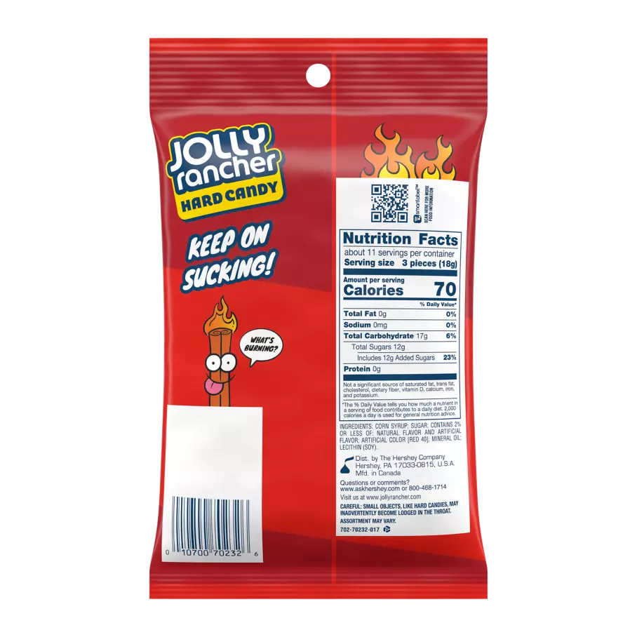 JOLLY RANCHER Cinnamon Fire Hard Candy, 7 oz bag - Back of Package