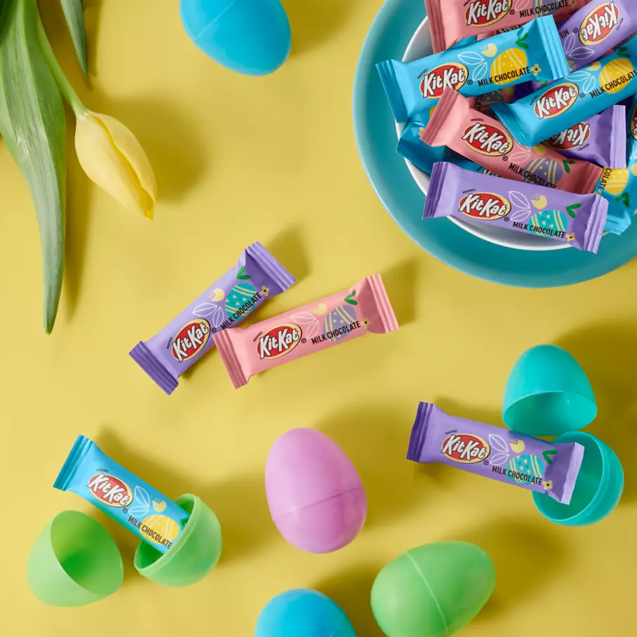 KIT KAT® Miniature Candy Bars surrounded by plastic Easter eggs